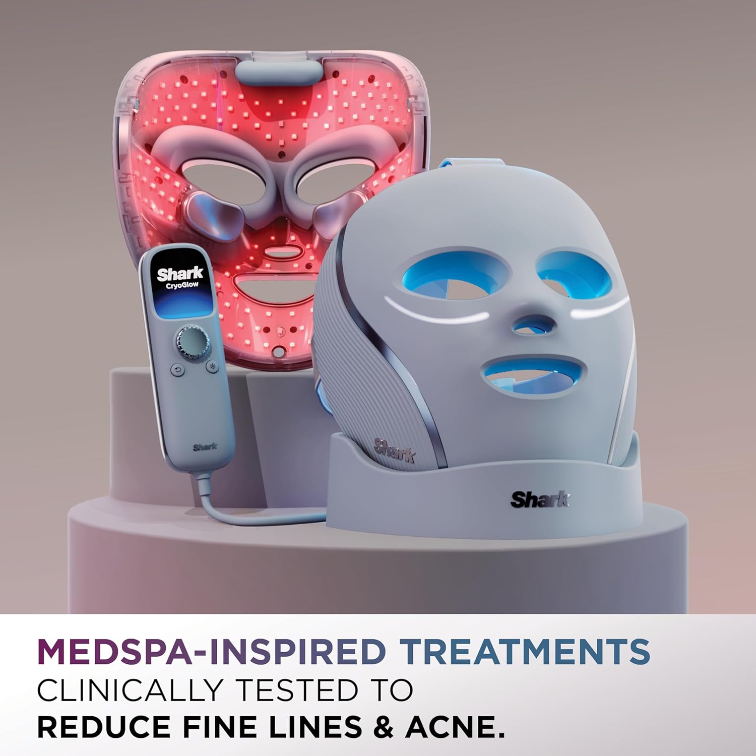 Youngmaker Shark CryoGlow™ Red Blue & Infrared iQLED Face Mask & Under Eye Cooling - (Blue Frost)